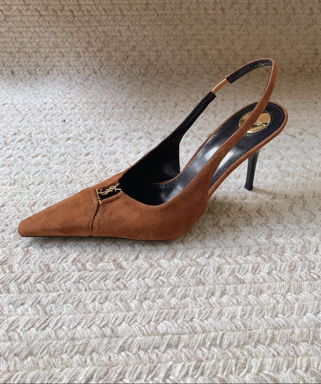 Saint Laurent Scarpin Slingback Babylone Breteuil Camurça 90 mm