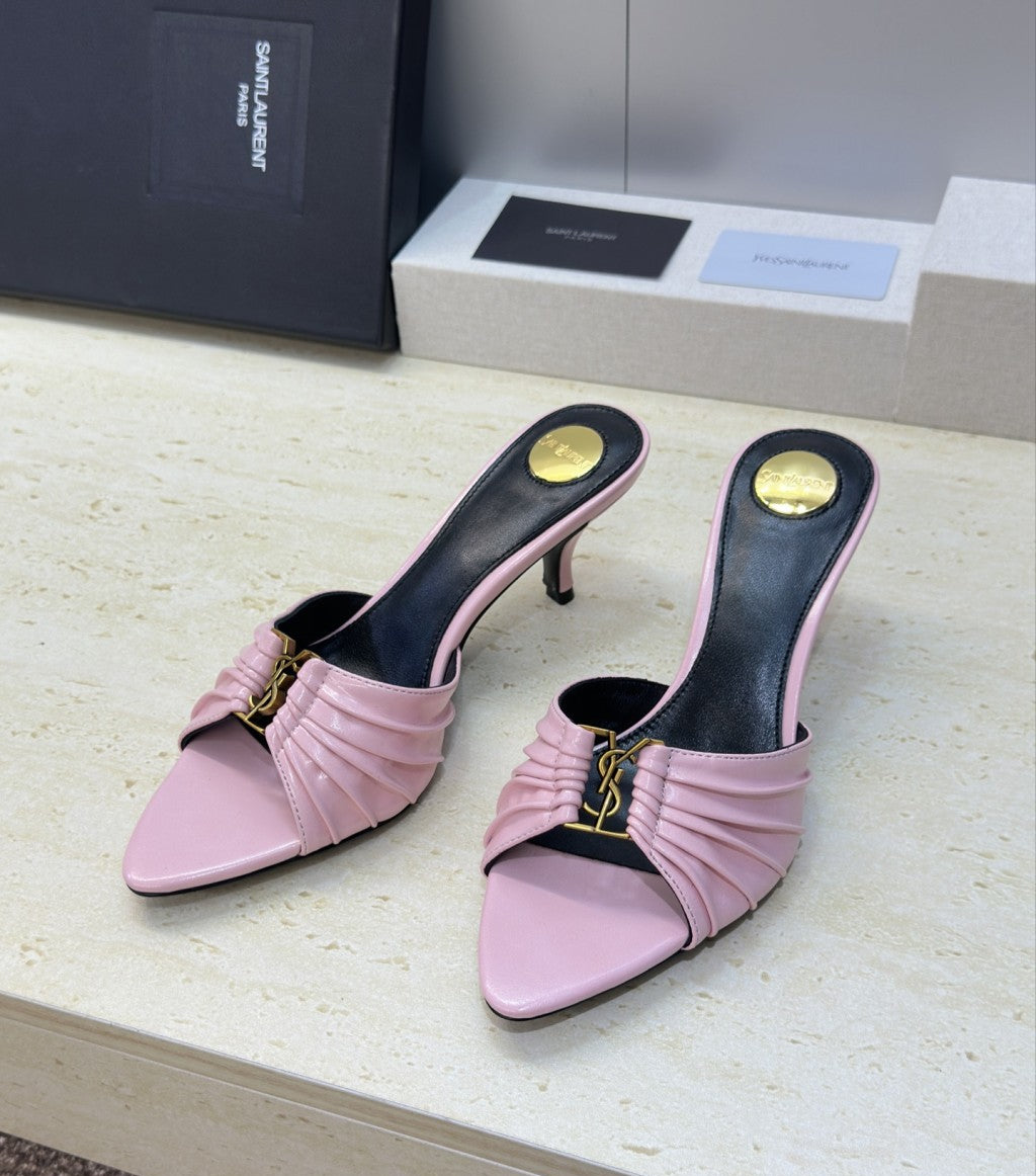 Saint Laurent Babylone Cassandra Draped Leather Mule Pink