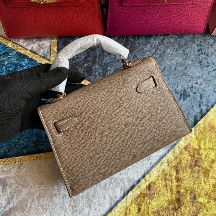 Bolsa Kelly Sellier Mini II  Etoupe (tamanho 20) .
