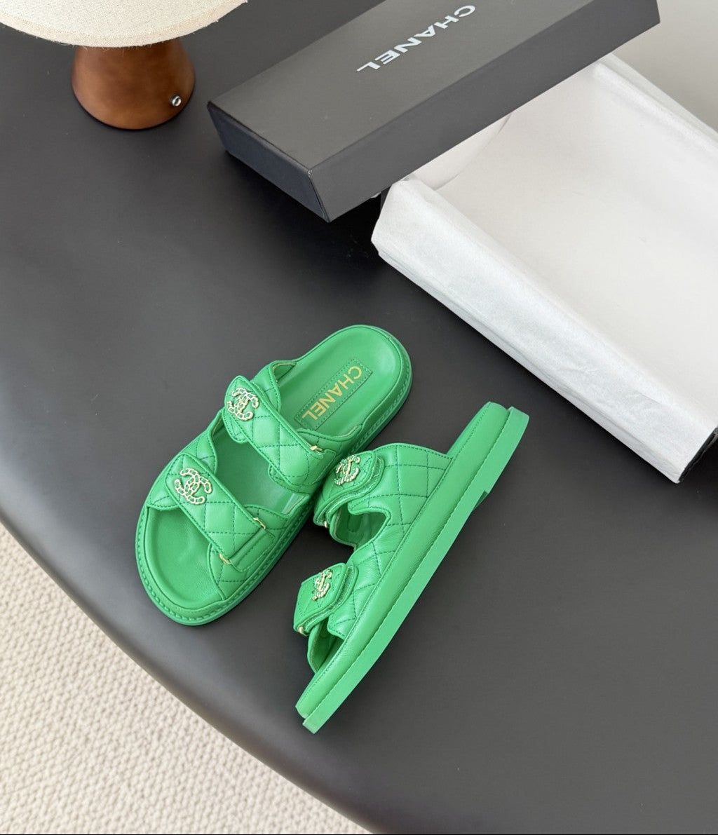 CHANEL Quilted Dad Sandal  Green.