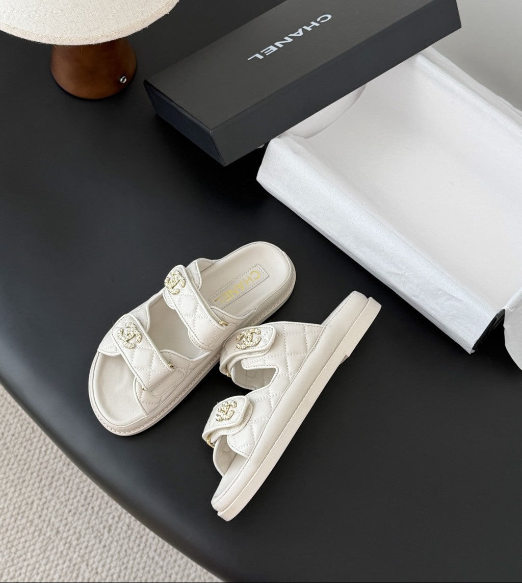 CHANEL Quilted Dad Sandal  Off-White.