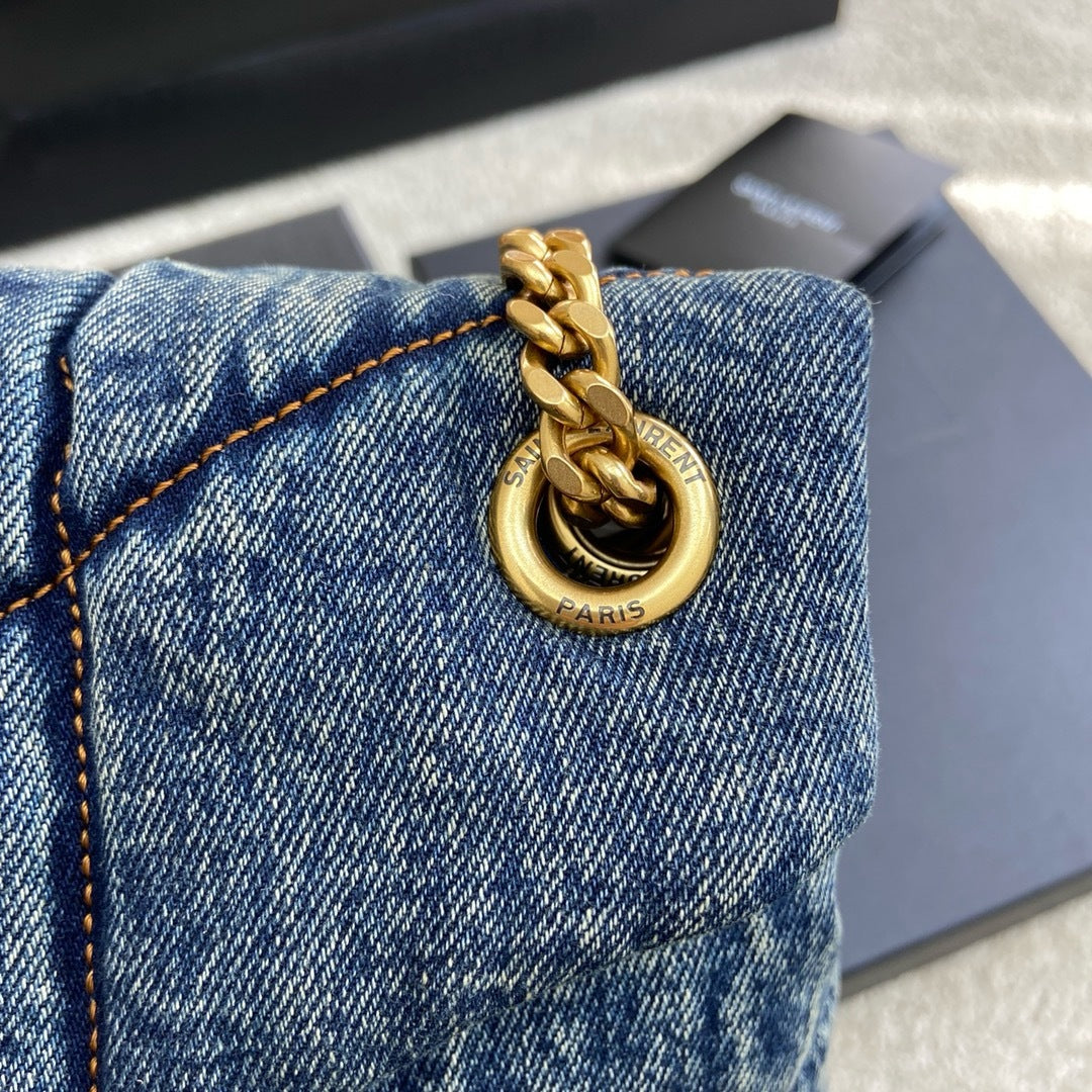 Bolsa Saint Laurent Puffer Denim Small Shoulder Bag