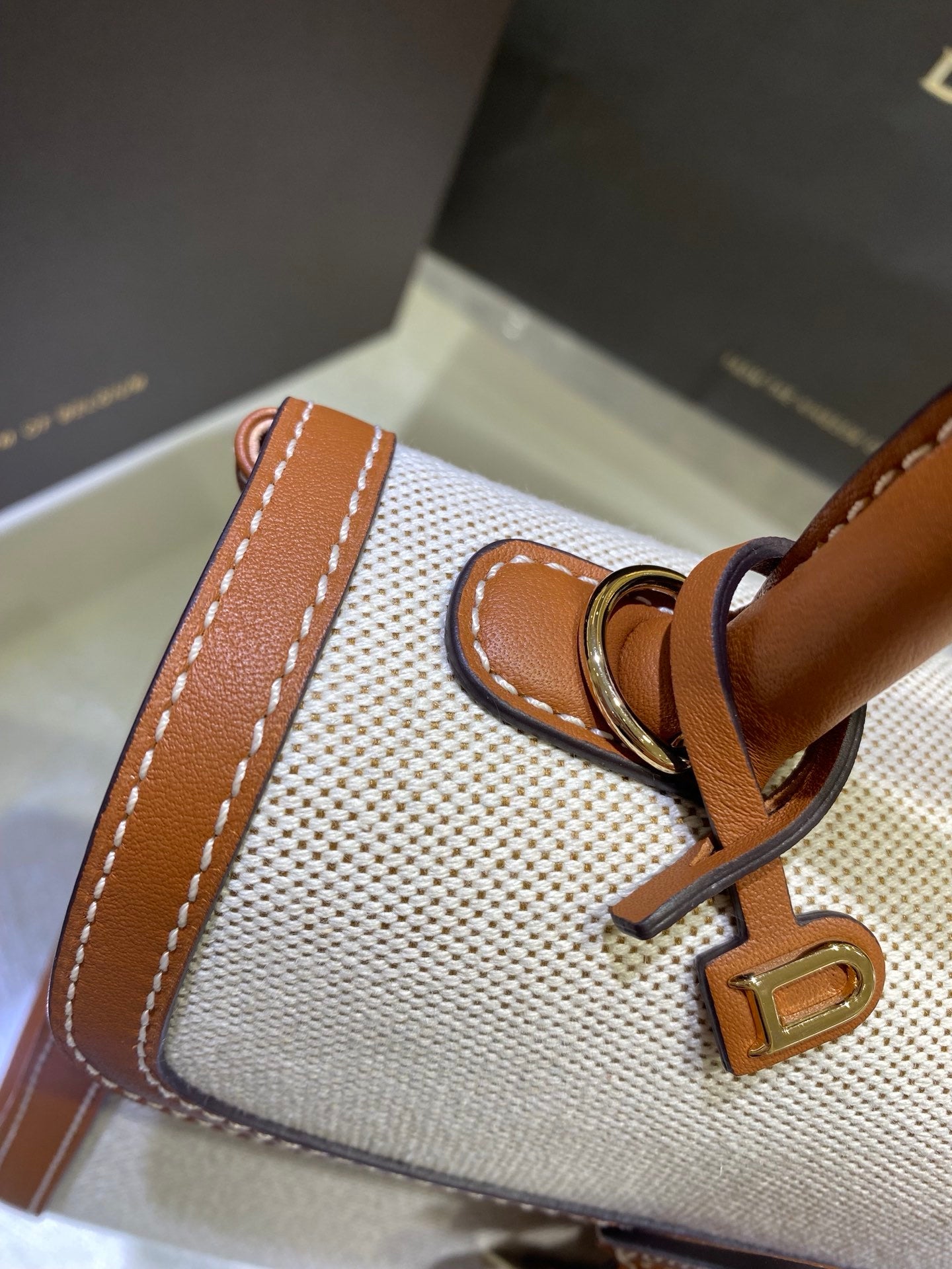 Delvaux Brillant Mini Leather Bag Off White / Caramelo