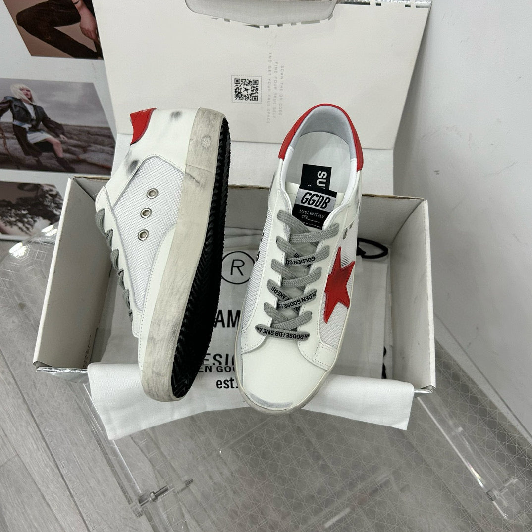 Golden Goose Super-Star White Net Red Star
