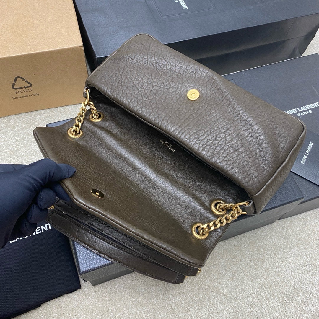 Yves Saint Laurent Calypso Lambskin Brown Ferragens Douradas