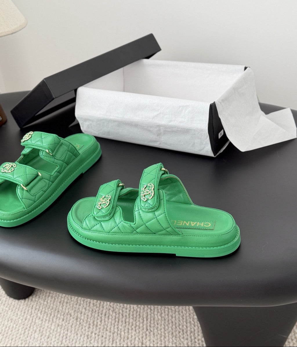 CHANEL Quilted Dad Sandal  Green.