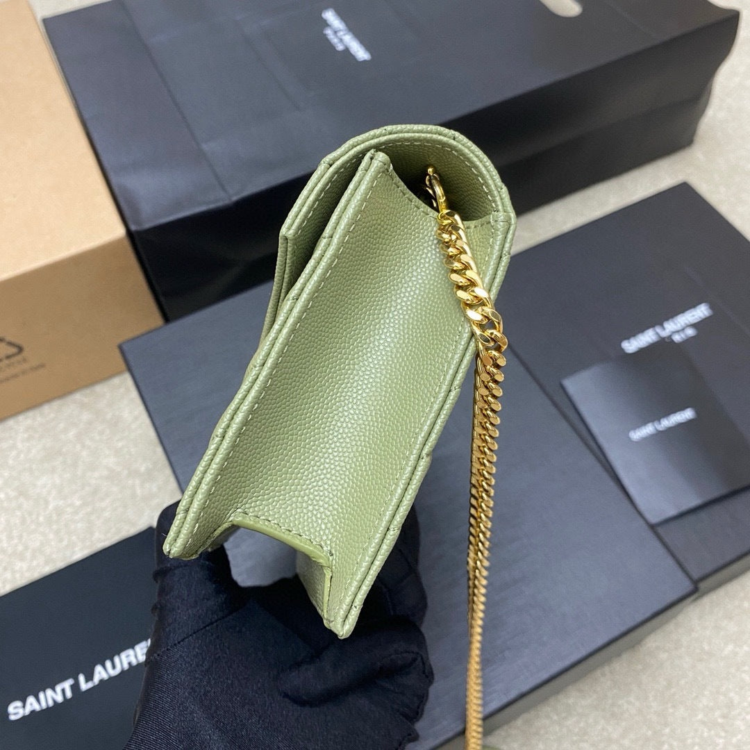 Saint Laurent Shoulder Bag Green Oliva Claro Ferragens Douradas