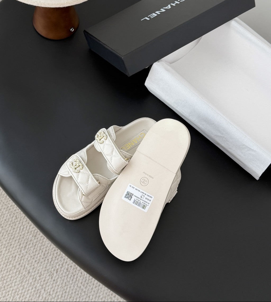 CHANEL Quilted Dad Sandal  Off-White.