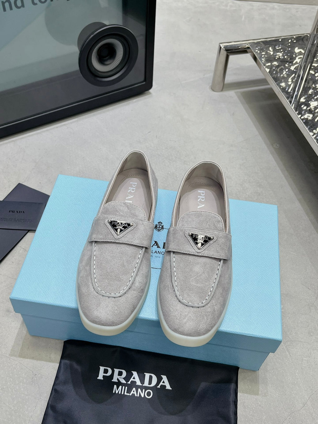 Prada Suede Loafers Grey