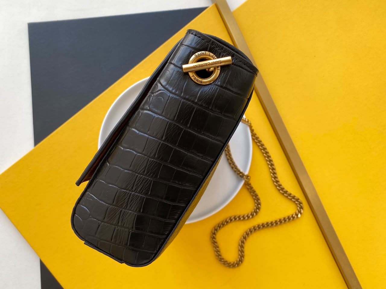 Saint Laurent Kate Reversible Shoulder Bag Croco