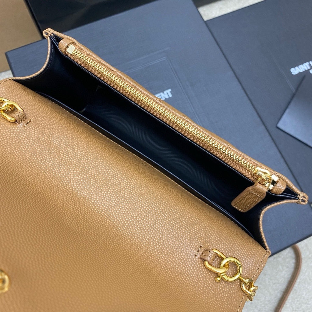 Saint Laurent Shoulder Bag Bege Camel Ferragens  Douradas