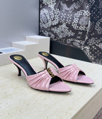 Saint Laurent Babylone Cassandra Draped Leather Mule Pink