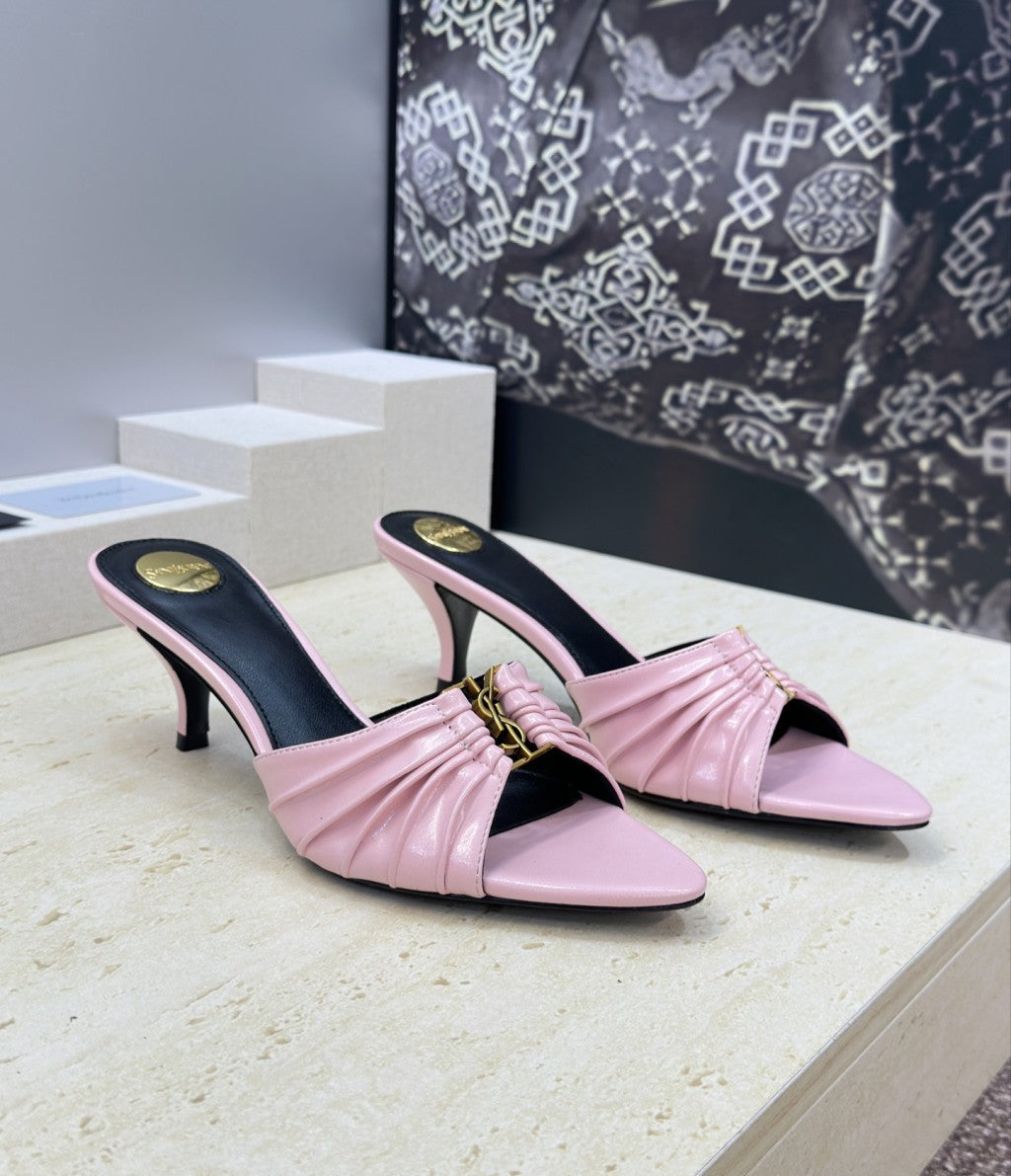 Saint Laurent Babylone Cassandra Draped Leather Mule Pink