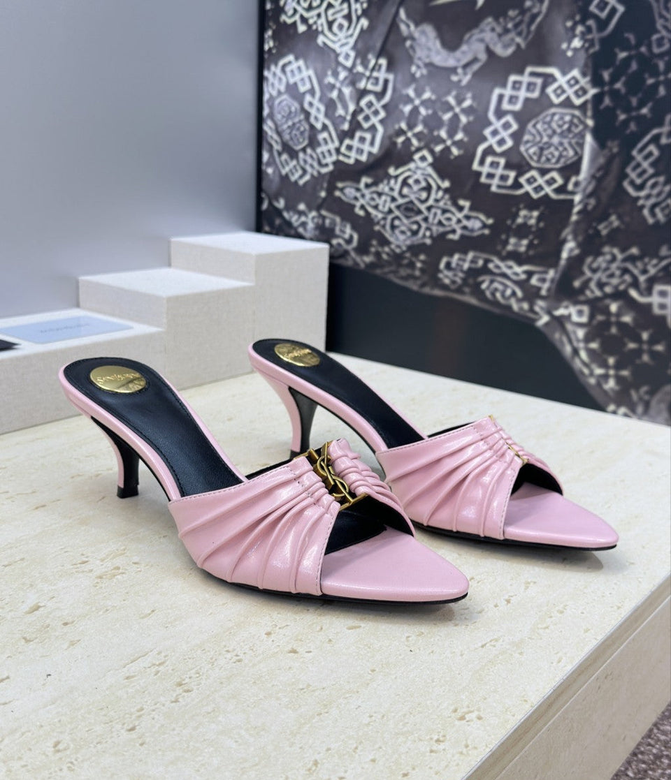Saint Laurent Babylone Cassandra Draped Leather Mule Pink
