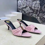 Saint Laurent Babylone Cassandra Draped Leather Mule Pink