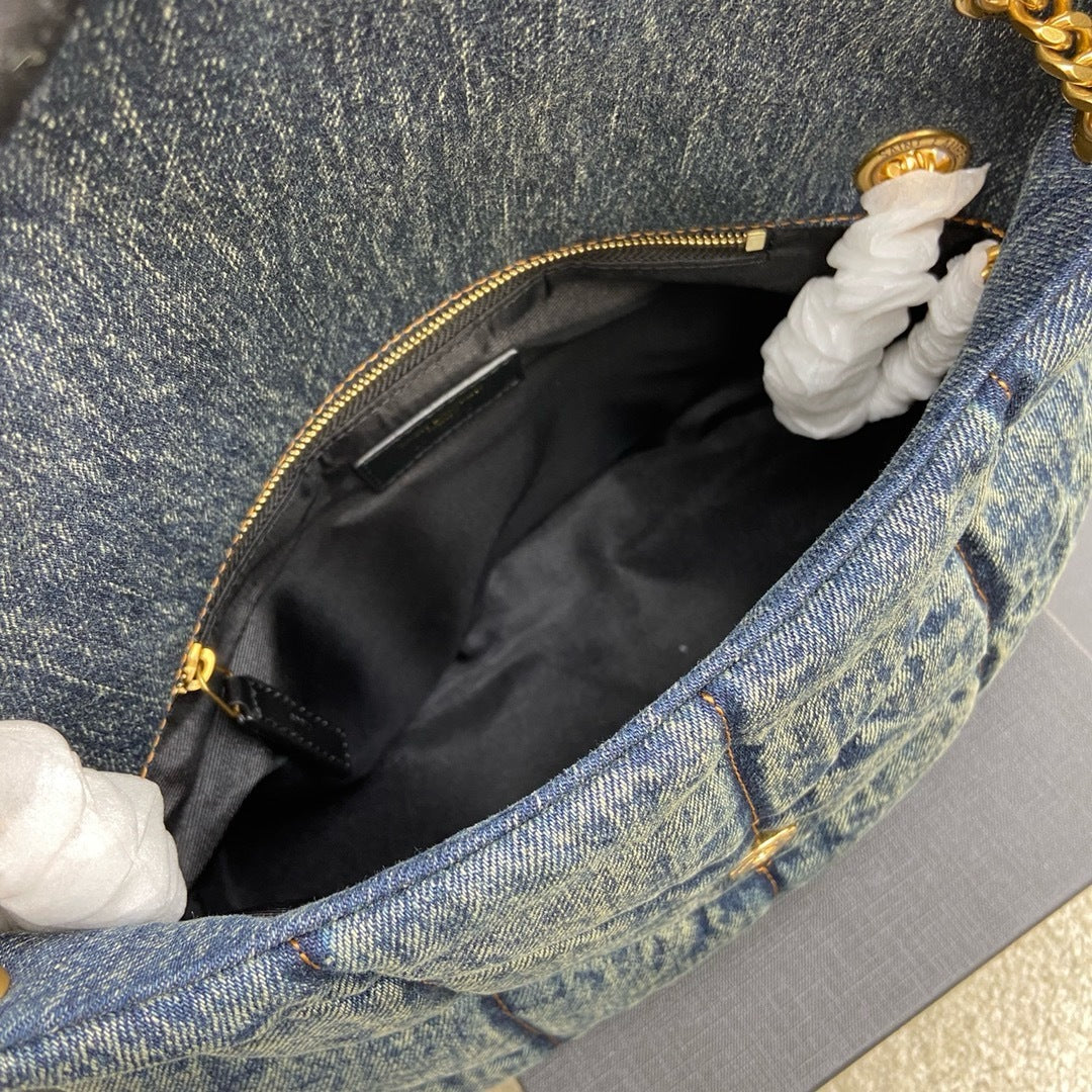 Bolsa Saint Laurent Puffer Denim Small Shoulder Bag