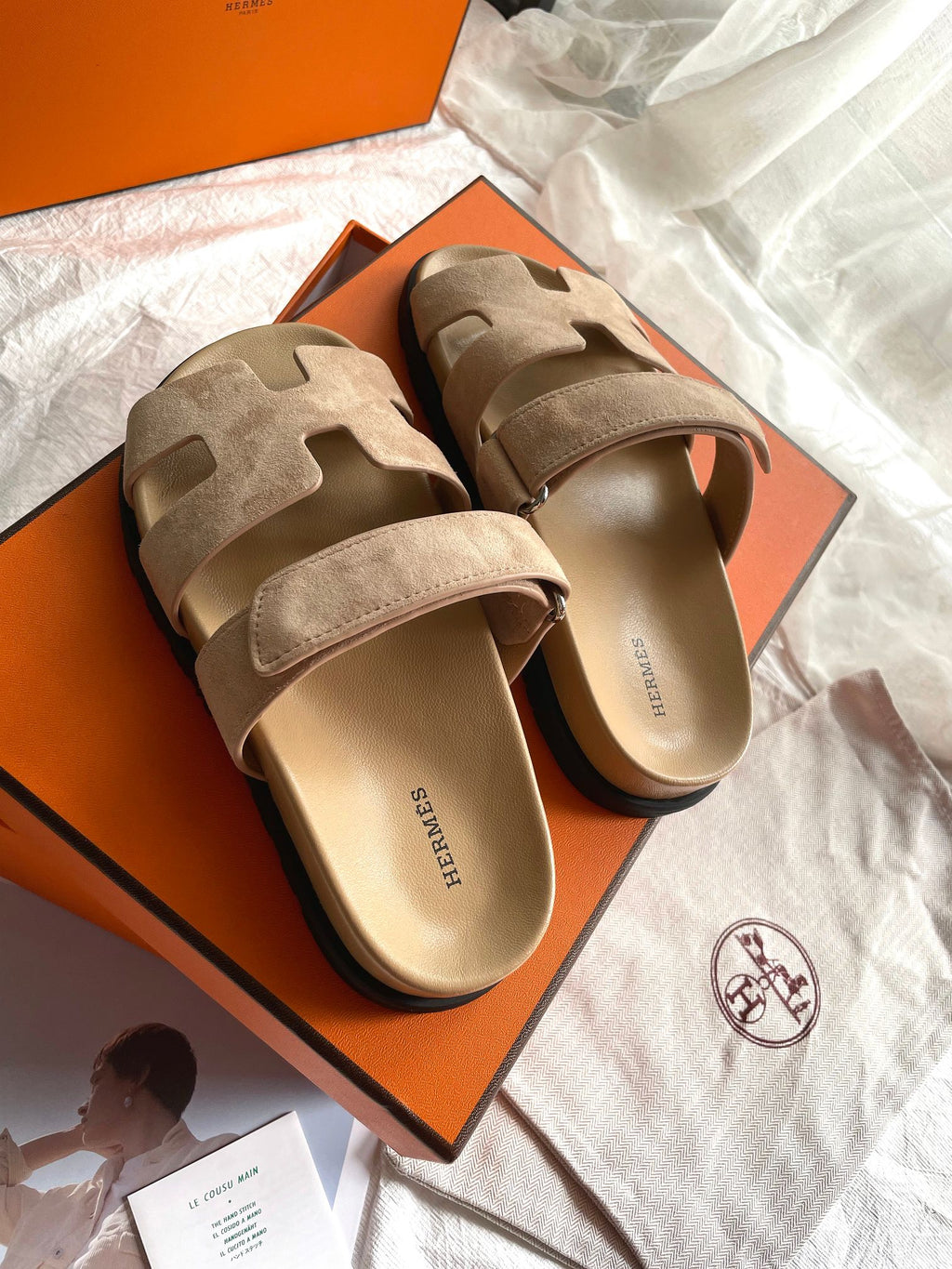 Hermès Women's Chypre Suede Sandal In Beige Argile