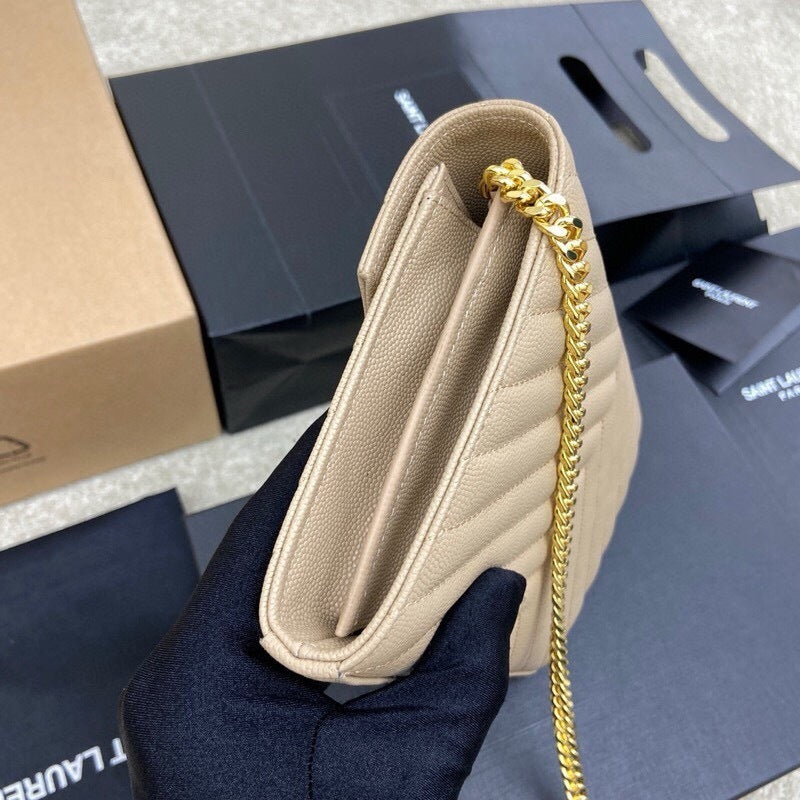 Saint Laurent Shoulder Bag Bege Ferragens Douradas.