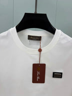 Loro Piana Camiseta de Algodão Com Placa de Logo em Couro