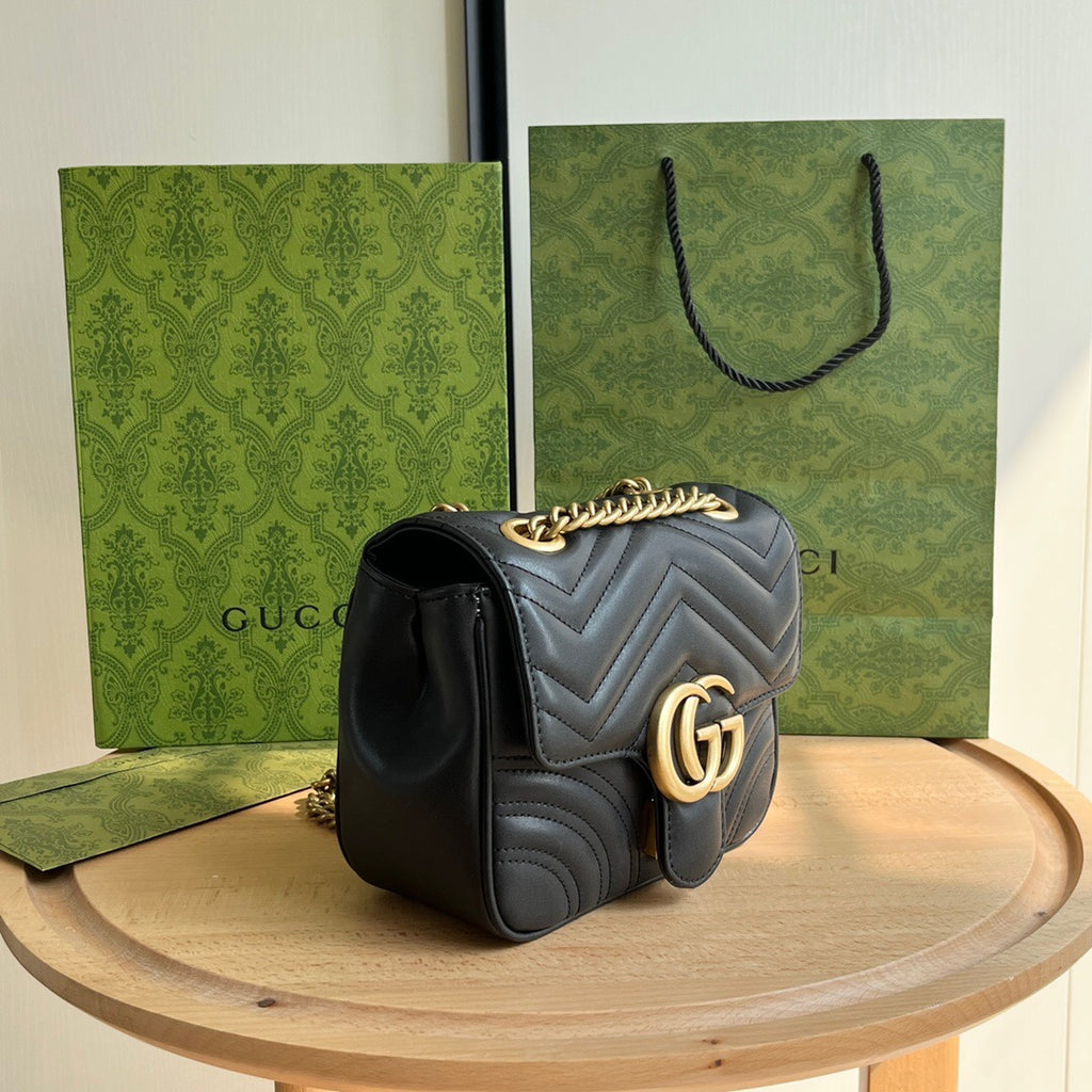 Gucci GG Marmont Mini Shoulder Bag Matelasse Chevron Black.