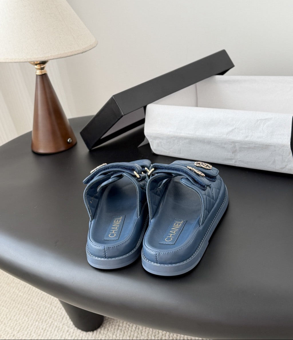 CHANEL Quilted Dad Sandal  Dark Blue.