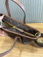 Coach Taxi Tote 21 Signature Brown Ferragens Douradas