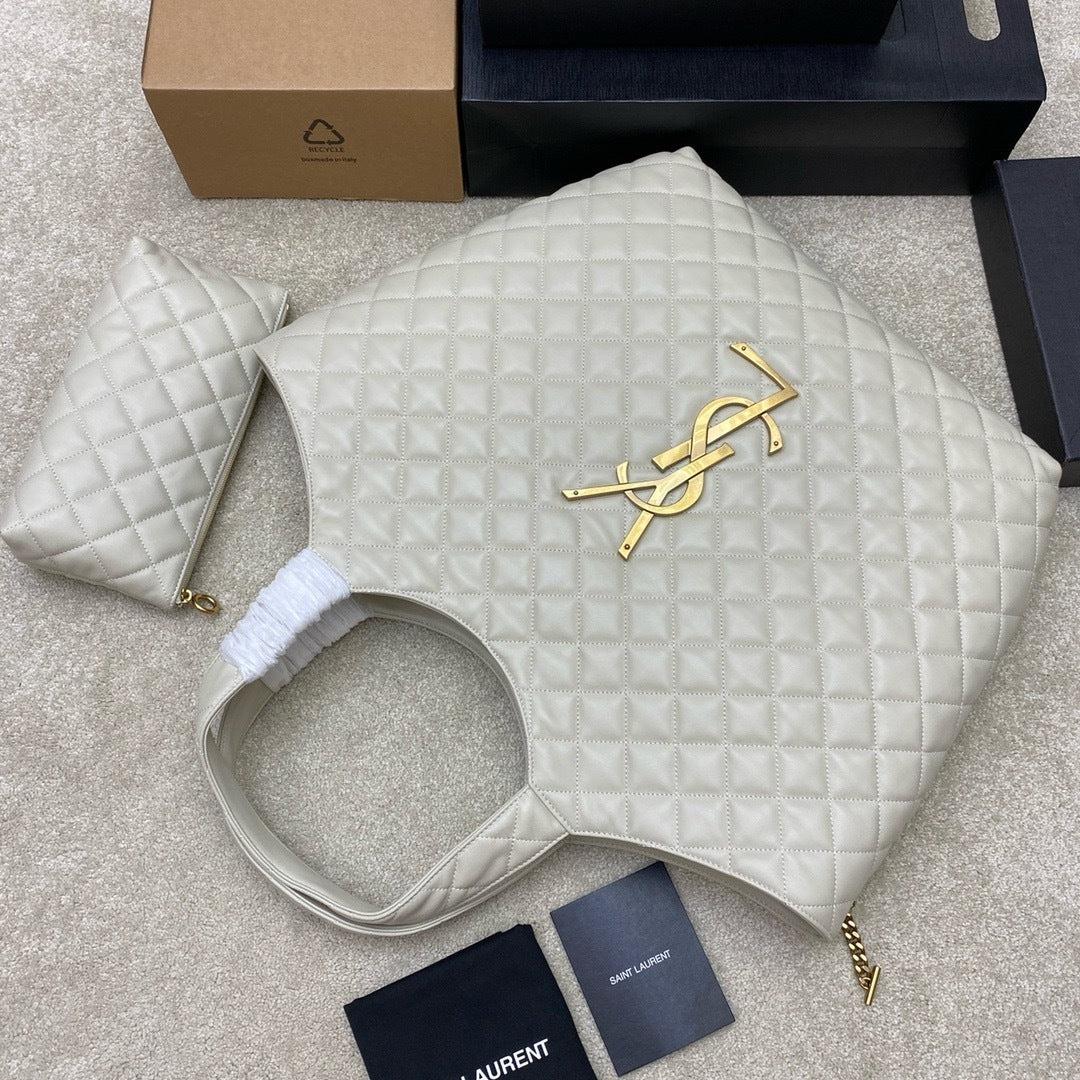 Saint Laurent Icare Maxi Tote Shopping Bag White Ferragens Douradas 58cm