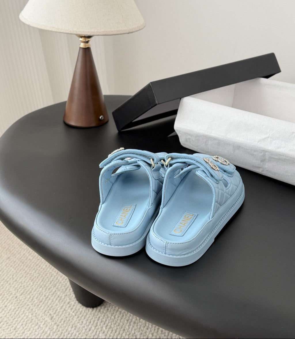 CHANEL Quilted Dad Sandal  Light Blue.