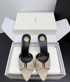 Saint Laurent Babylone Ruched Mules in Leather Ivory