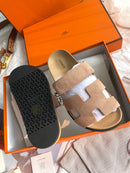 Hermès Women's Chypre Suede Sandal In Beige Argile