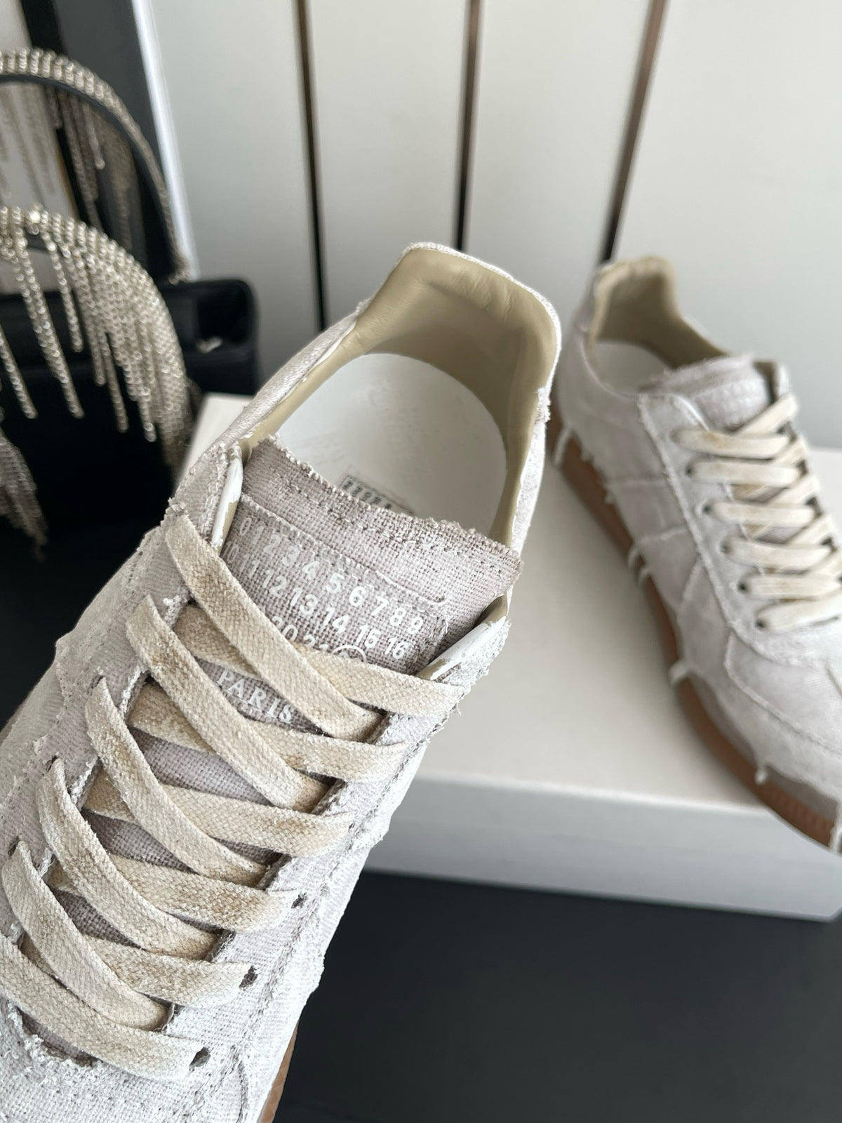 Maison Margiela Replica Low "Paint Drip Bianchetto Linen/Canvas