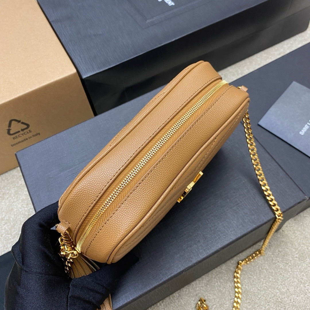 Saint Laurent Lou Camera Bag Camel Ferragens Douradas