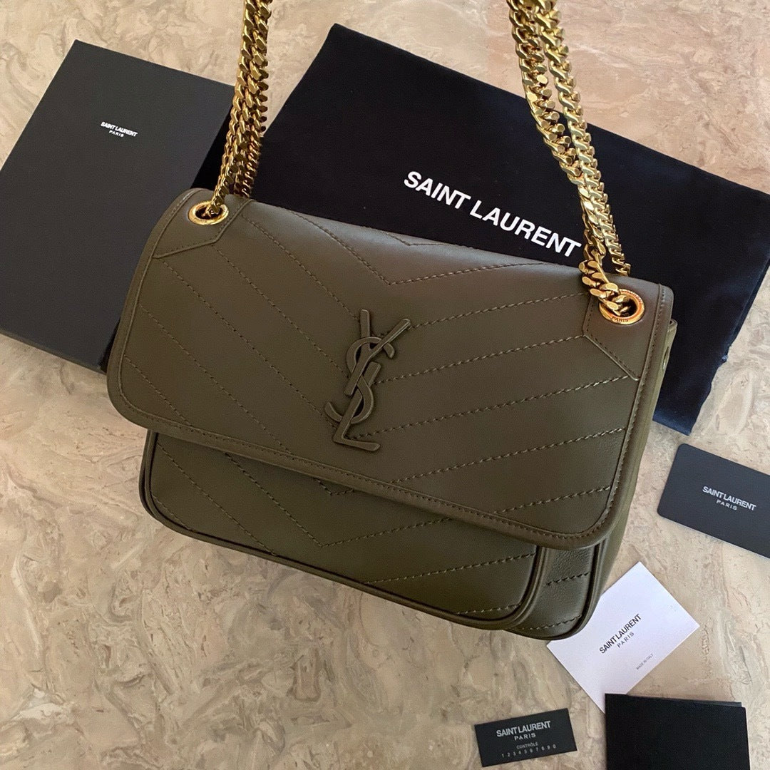 Saint Laurent NIKI baby Bag Green Ferragens Douradas