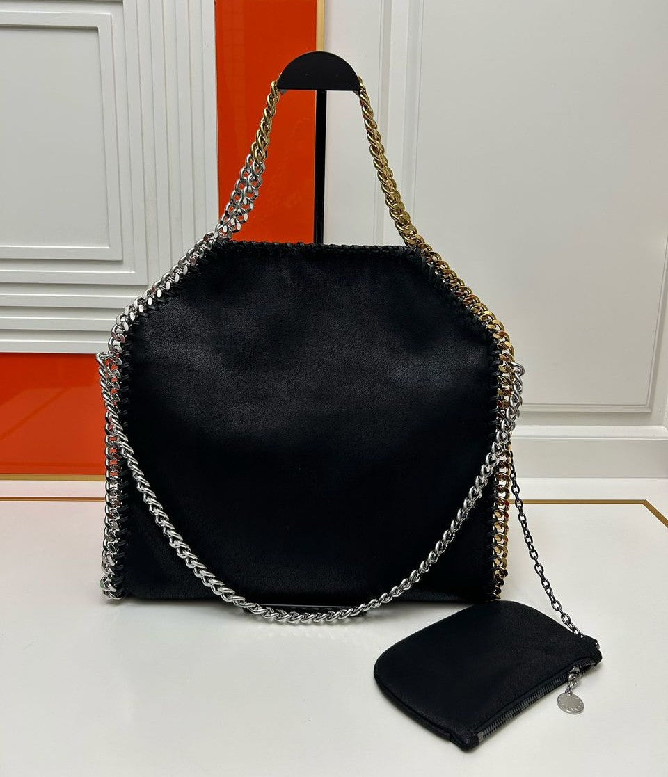 Stella McCartney Falabella Tote Maxi Preta com Correntes Bicolor