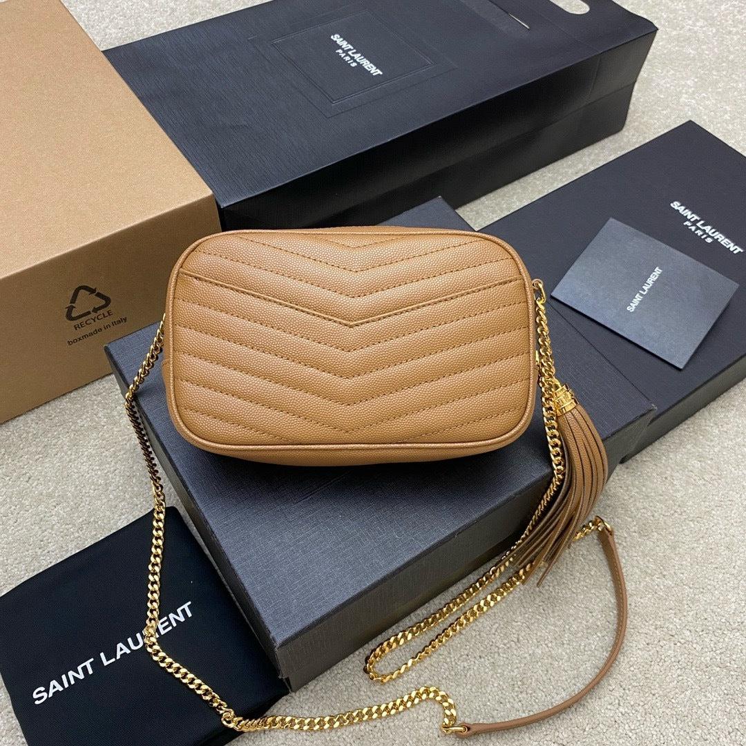 Saint Laurent Lou Camera Bag Camel Ferragens Douradas