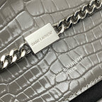 Saint Laurent Shoulder Bag Grafite Croc Ferragens Prata