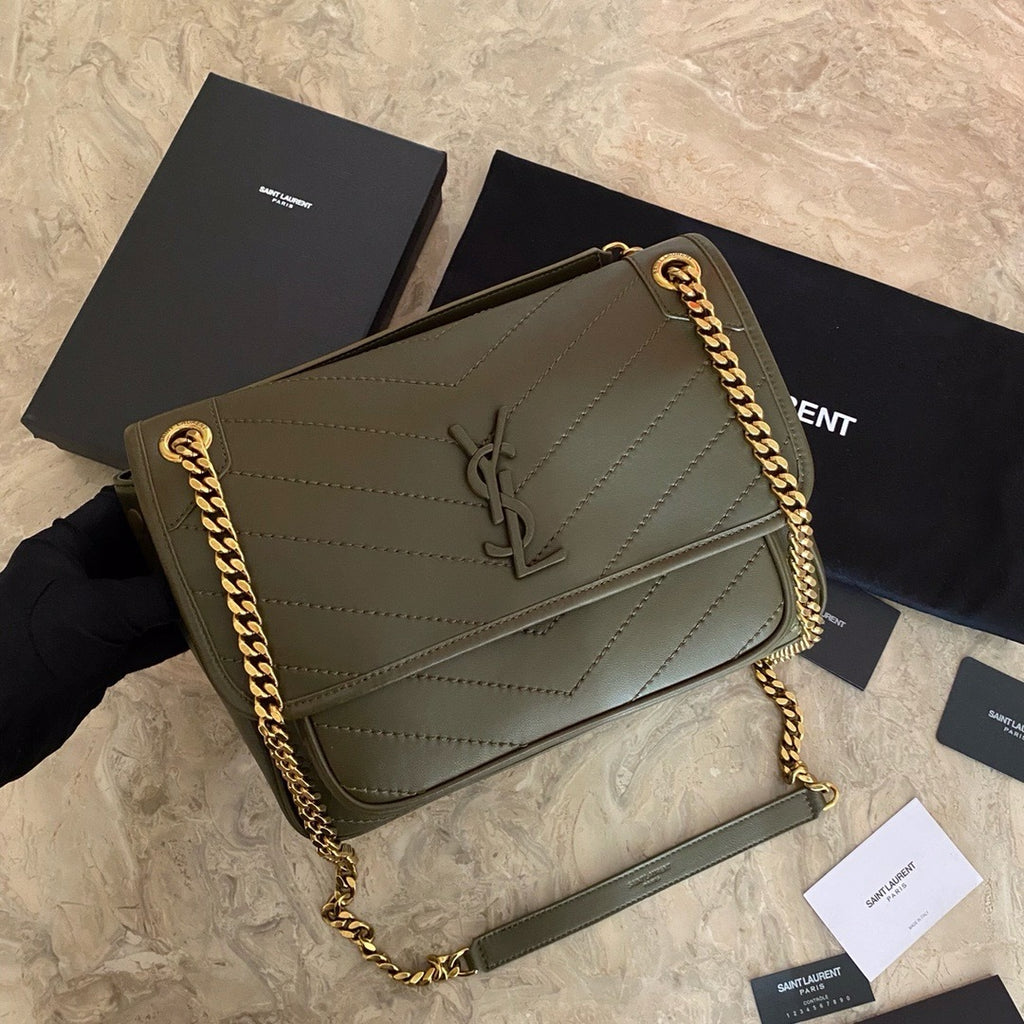 Saint Laurent NIKI baby Bag Green Ferragens Douradas