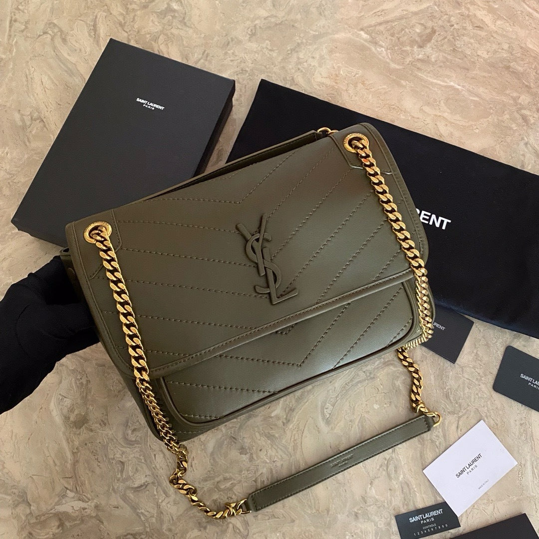 Saint Laurent NIKI baby Bag Green Ferragens Douradas