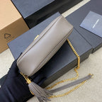 Saint Laurent Lou Camera Bag gray Taupe Ferragens Douradas