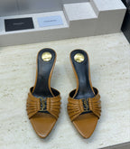 Saint Laurent Babylone Cassandra Draped Leather Mule Camel