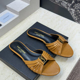 Saint Laurent  Flat Slide Sandals Camel Gold