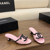 Chanel Interlocking CC Heeled Mules Pink & Black. Salto 5 cm.