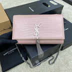 Saint Laurent Shoulder Bag Pink Blush Croc Ferragens Prata