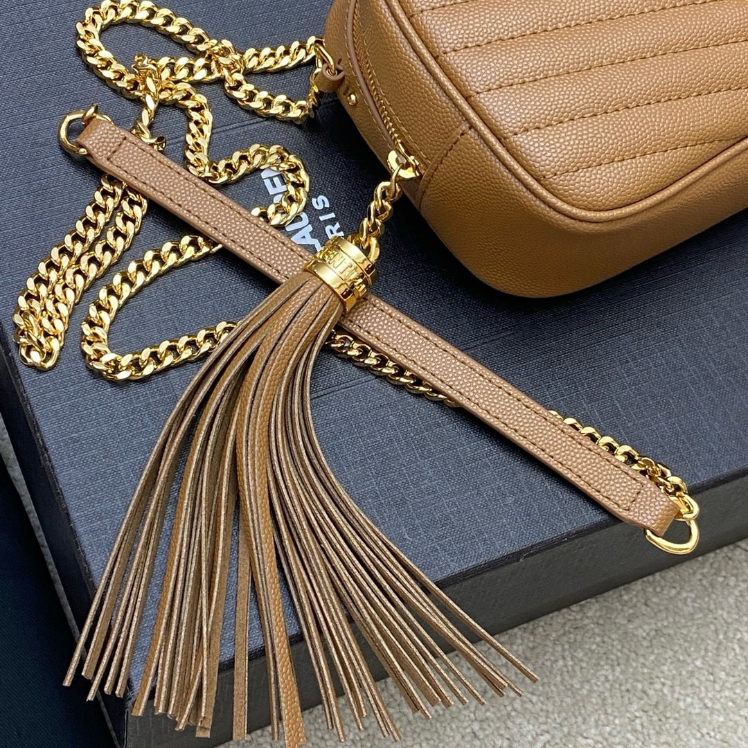 Saint Laurent Lou Camera Bag Camel Ferragens Douradas