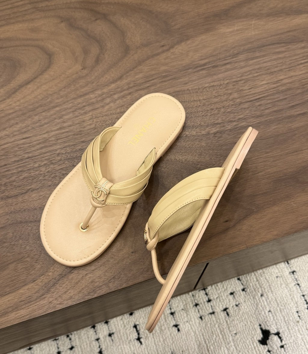 Chanel Thong Sandals Beige.
