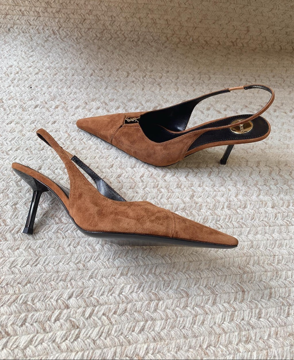 Saint Laurent Scarpin Slingback Babylone Camurça 75 mm