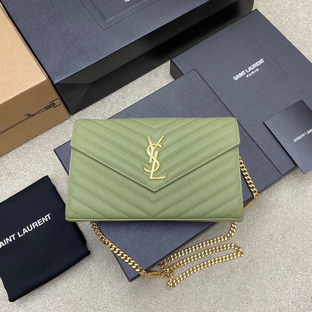 Saint Laurent Shoulder Bag Green Ferragens Douradas