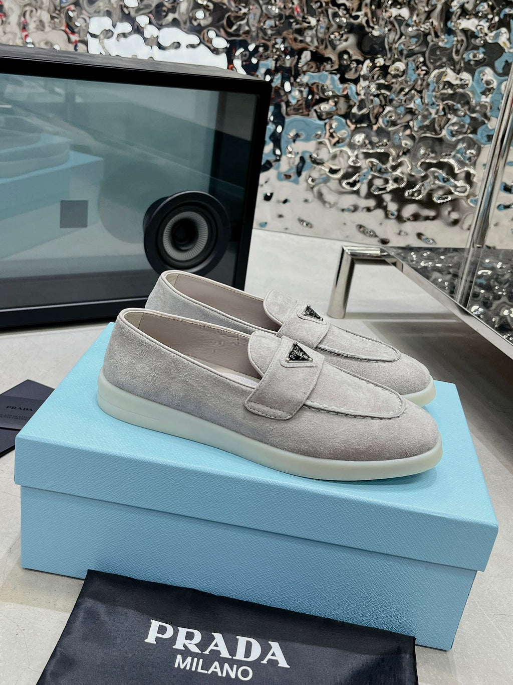 Prada Suede Loafers Grey