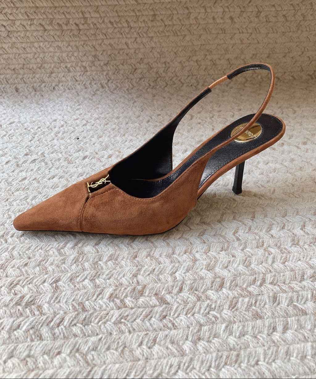 Saint Laurent Scarpin Slingback Babylone Camurça 75 mm