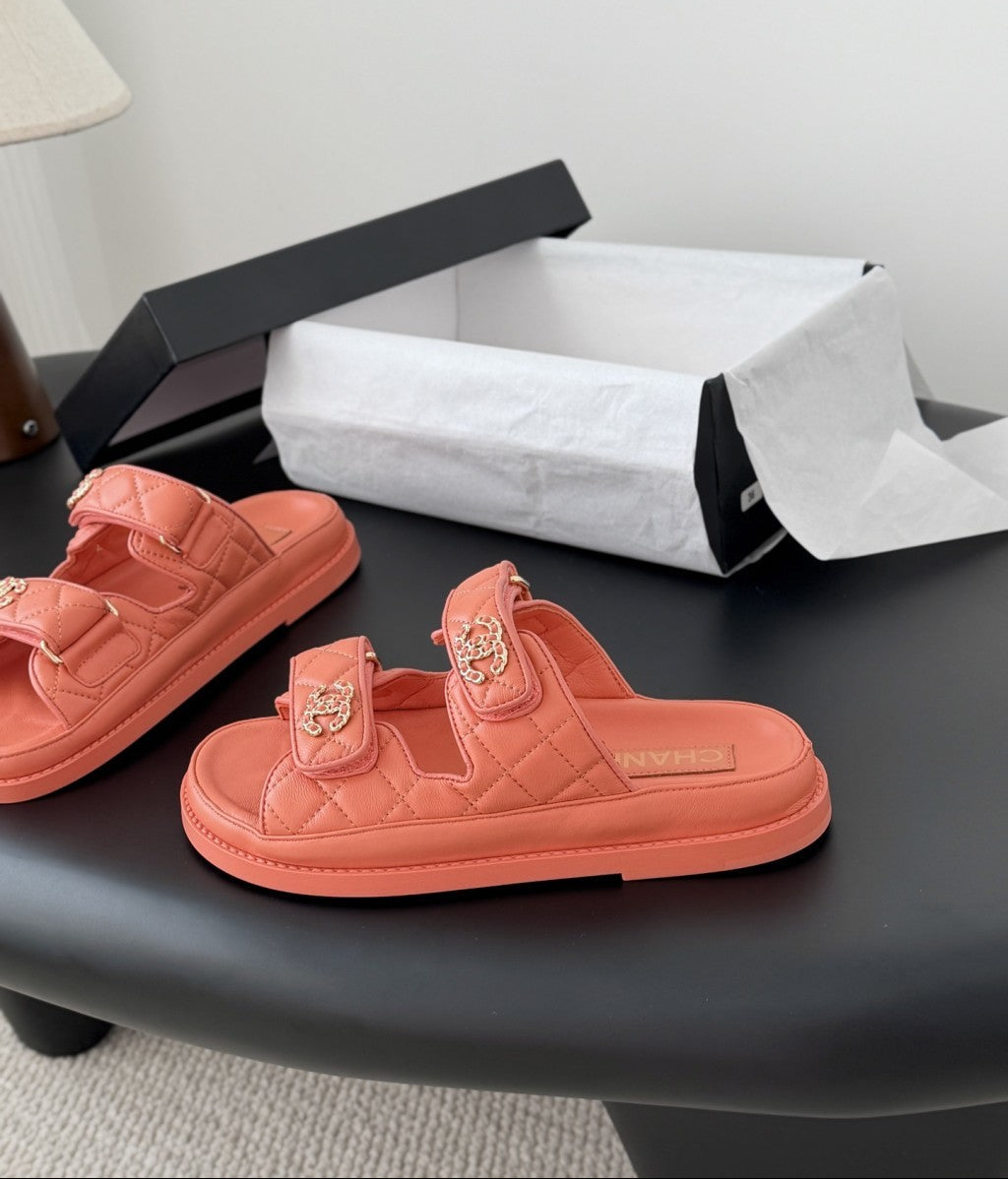 CHANEL Quilted Dad Sandal  Coral.